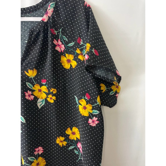 Old Navy Dress Size XL Black Polka Dots Floral Pattern Short Sleeves V Neck - Picture 4 of 7